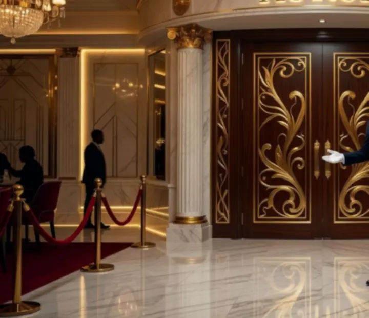 Cinematični ulaz u Restoranicu unutar luksuznog casino okruženja