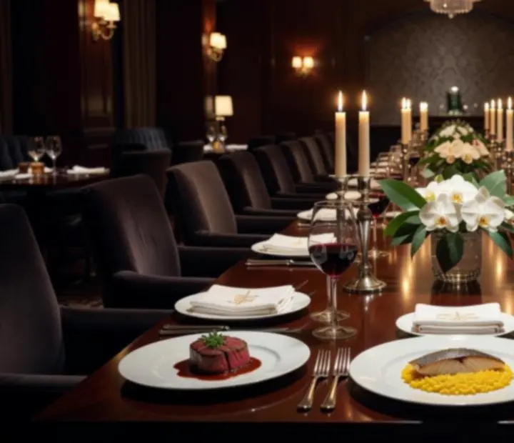 Kolaž luksuznih gastronomskih prizora, jela i interijera u Restoranici