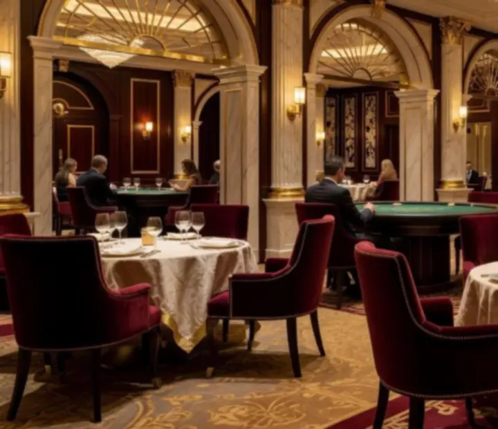 Suptilna i elegantna casino atmosfera koja okružuje restoran.